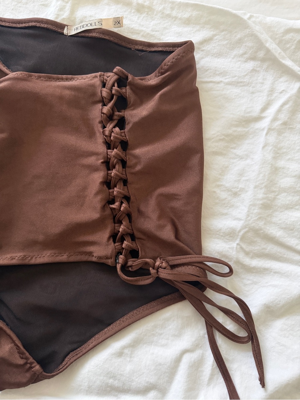 Rebdolls High-Waist Brown Bikini Bottom with Side Lace-Ups 2x